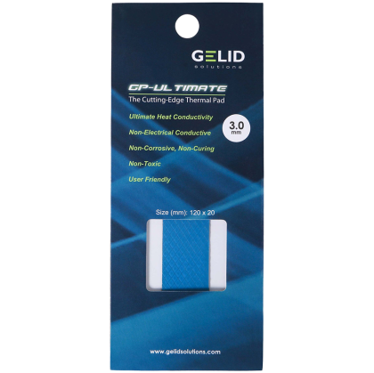 GELID GP-ULTIMATE 120×20 THERMAL PAD, Single Pack (1pc included): 3 mm, Density (g/cm3): 3.2, Size (mm): 120 x 20, Thermal Conductivity (W/mK): 15