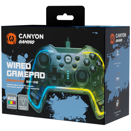 CANYON GP-02, Gamepad cu fir pentru Windows/PS3/Android media box/Android TV/Nintendo Switch, cablu 2M, 152*110*55mm, 215g