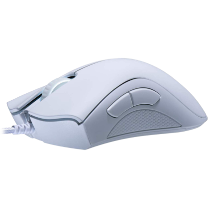 Razer DeathAdder Essential White Edition, Mouse pentru jocuri, Senzor optic True 6.400 DPI, Factor de formă ergonomic, Comutatoare mecanice pentru mouse cu ciclu de viață de 10 milioane de clicuri, Ultrapolling de 1000 Hz, Iluminare albă într-o singură cu