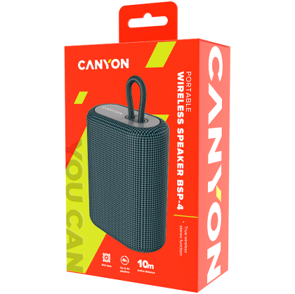 CANYON BSP-4, Bluetooth Speaker, BT V5.0, BLUETRUM AB5365A, TF card support, Type-C USB port, 1200mAh polymer battery, Dark gray, cable length 0.42m, 114*93*51mm, 0.29kg