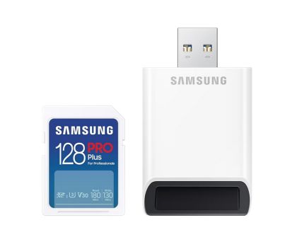 Memory Samsung 128GB SD Card PRO Plus with USB Reader, Class10, Read 180MB/s - Write 130MB/s