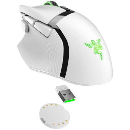Razer Basilisk V3 Pro alb, mouse pentru gaming fără fir, 30000 dpi adevărat, senzor optic Focus Pro 30K, comutatoare pentru mouse optic Gen-3, 11 butoane programabile, cablu Razer Speedflex USB tip C, 90 de milioane de clicuri