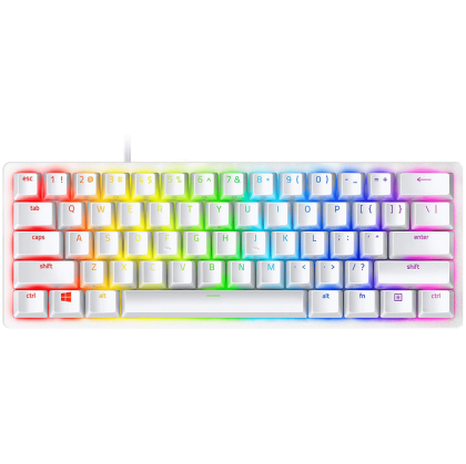 Razer Huntsman Mini White, Comutator optic liniar, dimensiune 60%, RGB Chroma, Tastaturi PBT Doubleshot, Aspect standard pentru rândul de jos, Taste complet programabile cu înregistrare macro on-the-fly, Ultrapolling 1000 Hz, Construcție din aluminiu