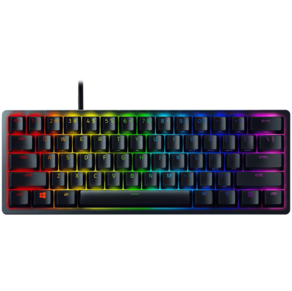 Razer Huntsman Mini - Clicky Optical (Purple Switch) - US - Black, Gaming Keyboard, Razer™ Optical Switches, size 60%, RGB Chroma, Doubleshot PBT Keycaps With Side-Printed Secondary Functions, Standard Bottom Row Layout, Fully programmable keys with on -t