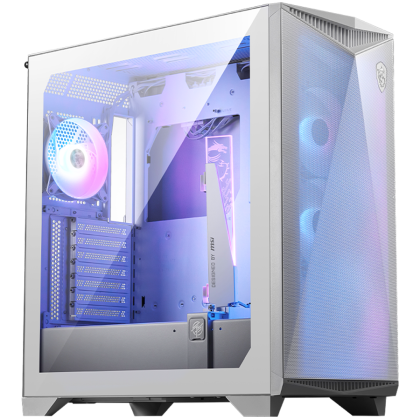 MSI MPG GUNGNIR 300R AIRFLOW WHITE, Mid-Tower, E-ATX/ATX/M-ATX/ITX, 2x USB 3.2 Gen 1 Type-A, 1x USB 3.2 Gen 2x2 Type-C, 1x Audio/1x Mic, LED Switch Button, ARGB Hub, 4x 120mm ARGB Fans, 1mm Perforated Front Panel, 3mm Tempered Glass