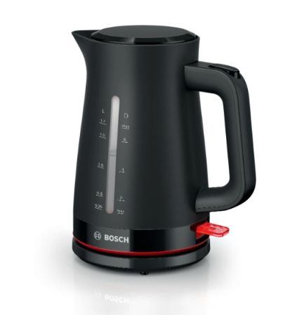 Electric kettle Bosch TWK3M123, MyMoment Plastic Kettle, 2400 W, 1.7 l, Cup indicator, Limescale filter, Triple safety function, Black
