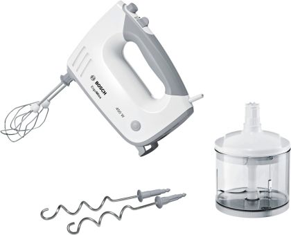 Mixer Bosch MFQ36450S, Hand mixer, ErgoMixx, 450 W, chopper included, 5 speed settings, additional pulse/turbo setting, White