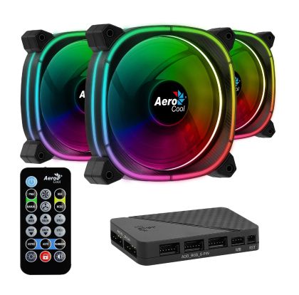 Pachet de ventilatoare AeroCool 3-în-1 3x120mm - ASTRO 12 Pro - RGB adresabil cu hub, telecomandă - ACF3-AT10217.02