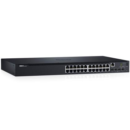 Dell Networking N1524, 24x 1GbE + 4x 10GbE SFP+ porturi fixe, Stacking, IO to PSU airflow, AC