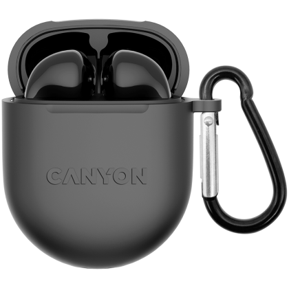 CANYON TWS-6, Bluetooth headset, with microphone, BT V5.3 JL 6976D4, Frequency Response:20Hz-20kHz, battery EarBud 30mAh*2+Charging Case 400mAh, type-C cable length 0.24m, Size: 64*48*26mm , 0.040kg, Black