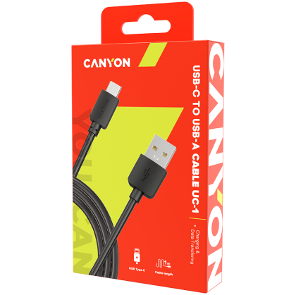 CANYON UC-1, Cablu standard USB tip C, lungime cablu 1 m, negru, 15*8,2*1000 mm, 0,018 kg
