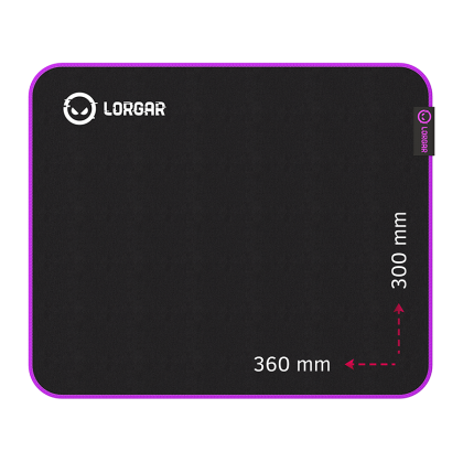Lorgar Main 313, mouse pad pentru jocuri, suprafață de mare viteză, bază din cauciuc anti-alunecare violet, dimensiune: 360 mm x 300 mm x 3 mm, greutate 0,195 kg