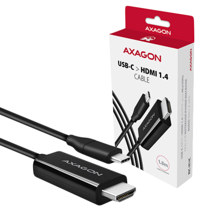 Active USB-C > HDMI 1.4 cable – adapter AXAGON RVC-HI14C for connecting a monitor/TV/projector to a notebook or mobile phone using USB type C connector.