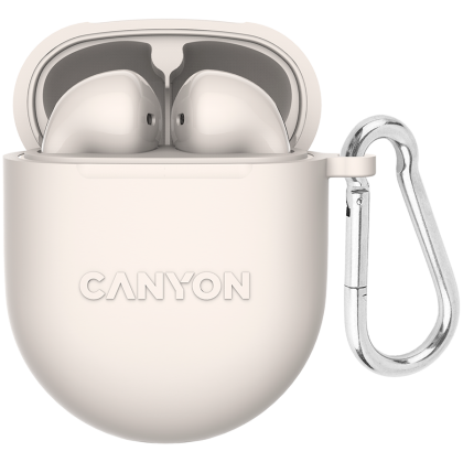 CANYON TWS-6, Bluetooth headset, with microphone, BT V5.3 JL 6976D4, Frequency Response:20Hz-20kHz, battery EarBud 30mAh*2+Charging Case 400mAh, type-C cable length 0.24m, Size: 64*48*26mm , 0.040kg, Beige