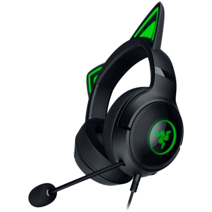 Kraken Kitty V2 - Black, Gaming headset, Kitty Ears, Stream Reactive Lighting, HyperClear Cardioid Mic, 40 mm TriForce Drivers, Built into the earcups microphone, Razer Chroma RGB (Ear and Earcups), Surround sound: Only available on Windows 10 64- bits