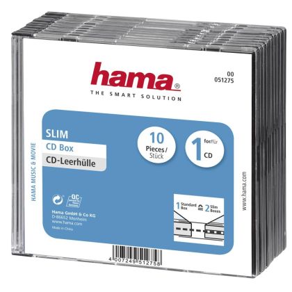 Cutii pentru CD Hama Slim pentru discuri, pachet de 10,transparent/negru