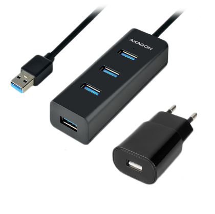 AXAGON HUE-S2BP 4x USB3.0 Charging Hub 1.2m Cable, MicroUSB Charging, Incl. ACAdapter