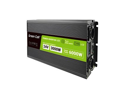 Invertor GREEN CELL, 24/220V, DC/AC, 3000W/6000W, INVGCP3000LCD LCD Cleanundă sinusoidală