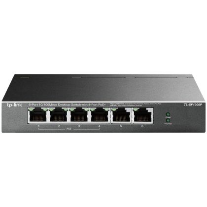 4-port 10/100Mbps Unmanaged PoE+ Switch with 2 10/100Mbps uplink ports, meta case, desktop mount, 4 802.3af/at compliant PoE+ port, 2 10/100Mbps uplink ports, DIP switches for Extend mode, Isolation mode and Priority mode , up to 250m PoE power supply