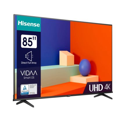 Televizor Hisense 85" A6K, 4K Ultra HD 3840x2160, DLED, DFA, Precision Color, HDR 10+, HLG, Dolby Vision, DTS Virtual X, Smart TV, WiFi, BT, AnyView Cast, Mod joc, 1xHDMI2 eArc, 2xHDMI, 2xUSB , LAN, CI+, DVB-T2/C/S2, Negru