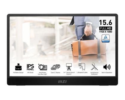 Monitor MSI PRO MP161 E2, Portable Monitor, 15.6" FHD IPS, Ultra Slim Design 1.08 cm, Connect with Smartphone, Display Kit app, MSI EyesErgo, Built-in Ergo Fold-out Kickstand, Built-in Speakers 2x 1.5W, 2x USB Type-C (DP 1.2a, 15W PD), mini HDMI, 4ms, 0.7