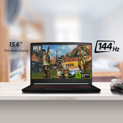 Лаптоп MSI Thin GF63 12UC, i5-12450H (8C/12T up to 4.40 GHz, 12 MB), 15.6" FHD (1920x1080), 144Hz, IPS-Level, 8GB DDR (3200MHz), 512GB NVMe PCIe SSD, RTX 3050 4GB, Intel Wi-Fi 6, BT5.2, 3 cell, 52.4Whr, 2 Year, Red Backlit KBD, NO OS+MSI Gaming Headset
