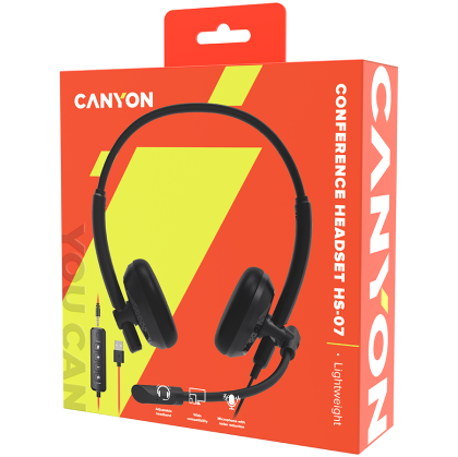 CANYON PC headset HS-07 PC Mic 3.5/USB Flat 2.8m Black