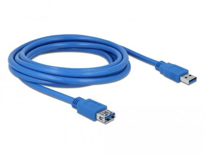 Cablu prelungitor Delock USB-A tată - USB-A mamă, 3 m, Ecranat, Albastru