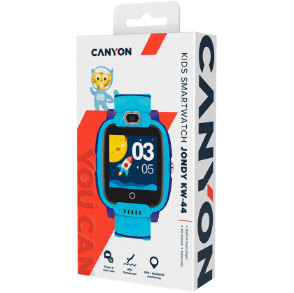 CANYON Jondy KW-44, Ceas inteligent pentru copii, ecran color IPS 1.44'' 240*240, ASR3603S, cartelă Nano SIM, 192+128MB, GSM(B3/B8), LTE(B1.2.3.5.7.8.20) baterie de 700mAh, construită în card TF: 512MB, GPS, compatibilitate cu iOS și Android, gazdă: 53.3*