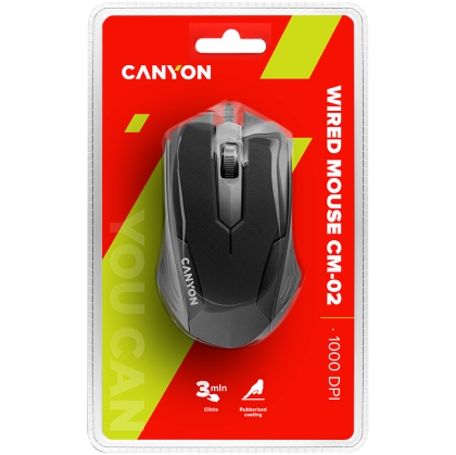 CANYON Optik kablolu fare, 3 düğme, DPI 1000, Siyah