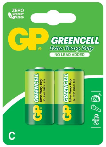 Çinko karbon pil GP R14 14G-U2 Greencell, 2 adet. ambalajda, BLISTER, 1,5V