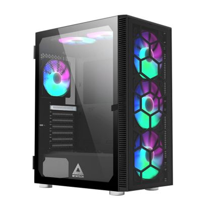 Montech кутия X3 GLASS, Mid-tower Case, TG, 6 fixed RGB Fans, Black