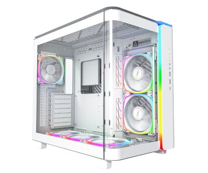 Montech кутия KING 95 Pro, Dual Chamber Mid-tower Case, 6 ARGB Fans, 2 Front Panels, White
