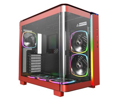 Montech кутия KING 95 Pro, Dual Chamber Mid-tower Case, 6 ARGB Fans, 2 Front Panels, Red