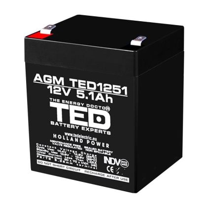 Оловна батерия TED ELECTRIC AGM, 12V, 5Ah, 90/ 70/ 10 1mm, Терминал 2