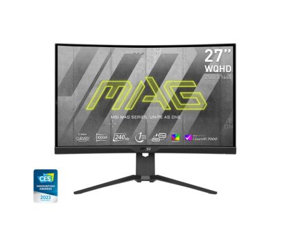 Монитор MSI MAG 275CQRXF, 27", Rapid VA, 240Hz, 1ms, WQHD 2560x1440, FreeSync Premium, Curved, HDR 400, ClearMR 7000, APP, KVM, Mystic Light, Console Mode, 300 nits, 2500:1, 100M:1, 1x DP(1.4a), 2x HDMI (2.0b), 1x Type-C (DP alt.), Heigh Adj. 130mm, Tilt,