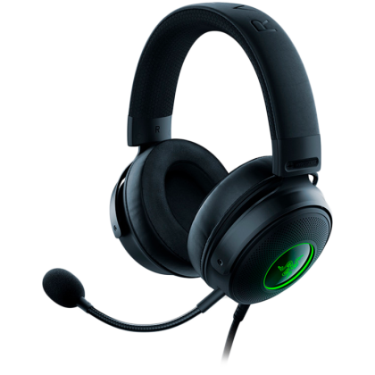 Razer Kraken V3, Gaming Headset, Detachable HyperClear Cardioid Mic, TriForce Titanium 50mm Drivers, Heat-Transfer Fabric/Leatherette/Memory Foam Earpads, THX Spatial Audio, Powered by Razer Chroma™ RGB, USB-A