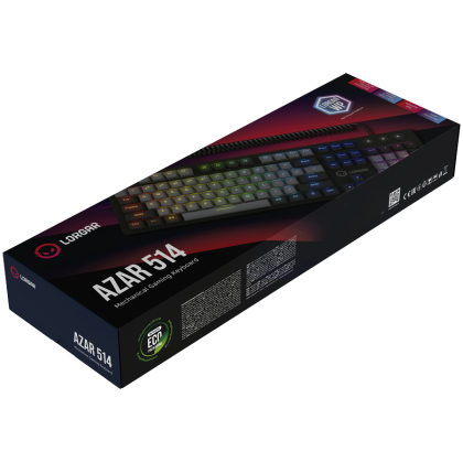 LORGAR Azar 514, Wired mechanical gaming keyboard, RGB backlight, 1680000 colour variations, 18 modes, keys number: 104, 50M clicks, linear dream switches, spring cable up to 3.4m, ABS plastic+metal, magnetic cover, 450*136*39mm, 1.17kg, black, EN layout