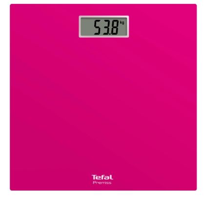 Scale Tefal PP1403V0, Premiss Pink, glass platform (30x30x2cm), 150kg /100 g, display (65x28mm), 1 battery CR 2032