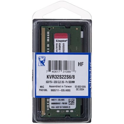 Kingston 8 GB 3200MT/s DDR4 ECC Olmayan CL22 SODIMM 1Rx16, EAN: 740617310887