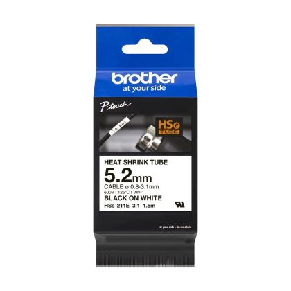 Консуматив Brother HSe-211E 5.2mm Black on White Heat Shrink Tape