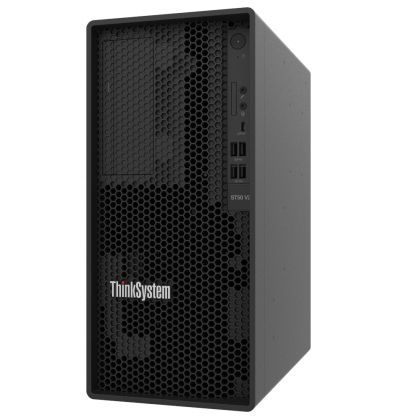 Сървър Lenovo ThinkSystem ST50 V2, Xeon E-2324G  (4C 3.1GHz 8MB Cache/65W), SW RAID, 2x960GB Micron 5400 Pro SSD, 1x16GB, 500W 94% Efficiency, No DVD, 3 year