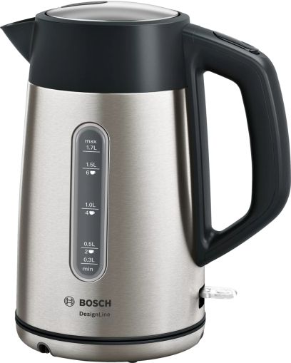 Electric kettle Bosch TWK4P440, Kettle, DesignLine, 2000-2400 W, 1.7 l, OneCup function, Stainless steel