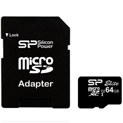 Silicon Power Elite /class 10 64GB mSD Card UHS-1 (U1) R/W: up to 85/10 MB/s, ECC function, Shock/water/x-ray-proof, w/ adapter, EAN: 4712702628203