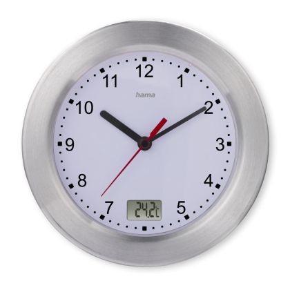 Hama "Mauritius" Bathroom Clock, Wall Clock with Thermometer, No Ticking, &Oslash; 17 cm,