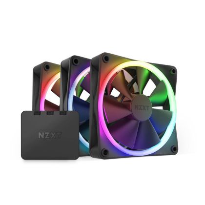 Set ventilatoare NZXT F120 RGB Black 3 piese si controler NZXT RGB