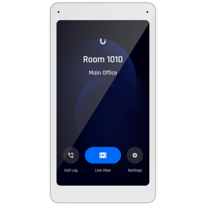 Afișaj Ubiquiti UA-Intercom-Viewer care se împerechează cu interfonul de acces pentru monitorizarea vizitatorilor și controlul accesului de la distanță, pentru a fi montat în mai multe locații din clădirea dvs.