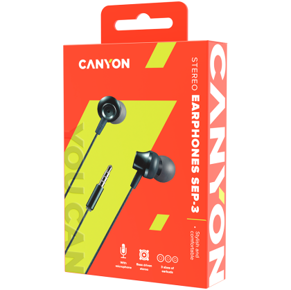 CANYON Stereo earphones with microphone, metallic shell, 1.2M, dark gray