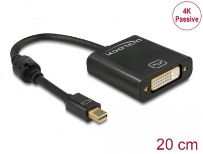 Адаптер DeLock, mini DisplayPort 1.2 мъжко > DVI женско, 4K, Пасивен, Черен