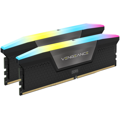 DDR5, 6400MT/s 64GB 2x32GB DIMM, Unbuffered, 32-40-40-84, Std PMIC, XMP 3.0, VENGEANCE RGB DDR5 Black Heatspreader, RGB LED, 1.4V